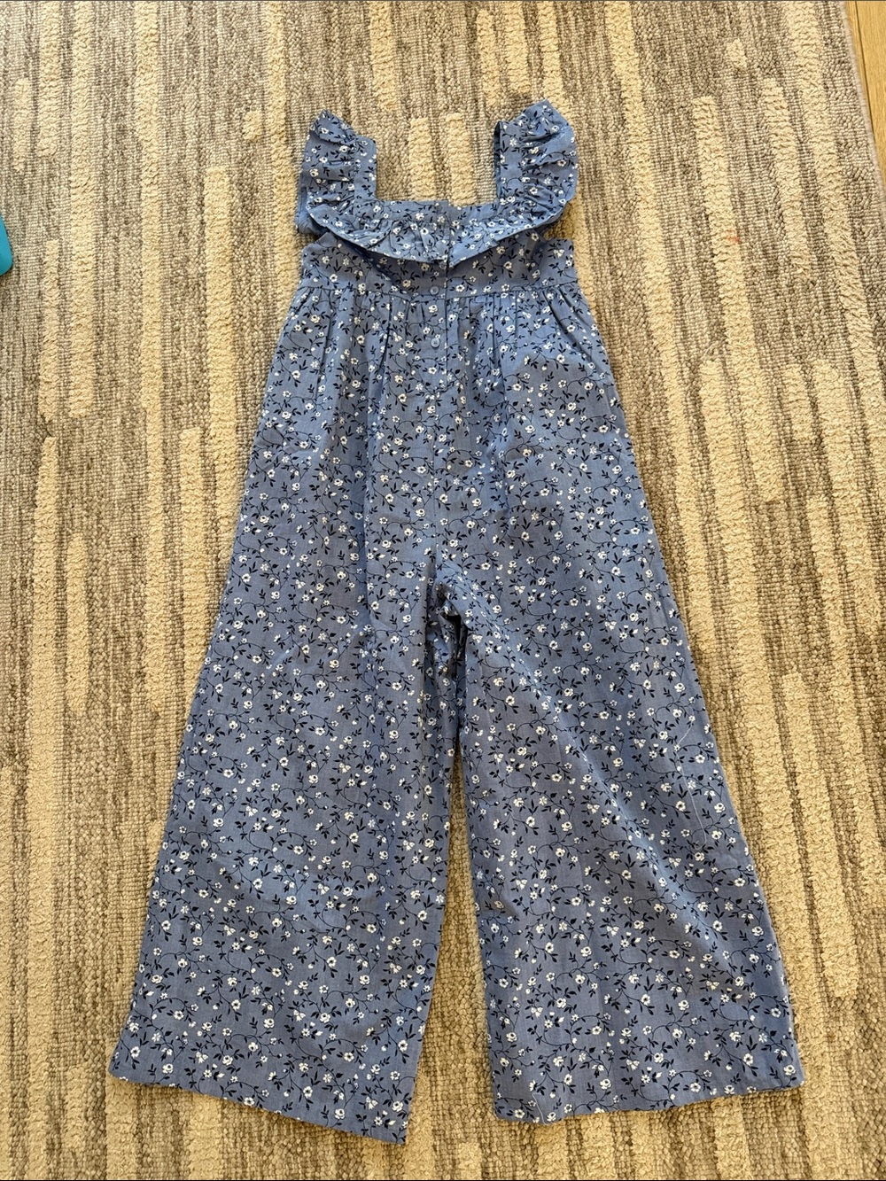Kids Blue Floral Ruffle Jumpsuit - Picture 2 of 4